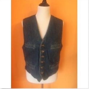 Gap Denim Vest Quilted Back Plaid Interior SZ M